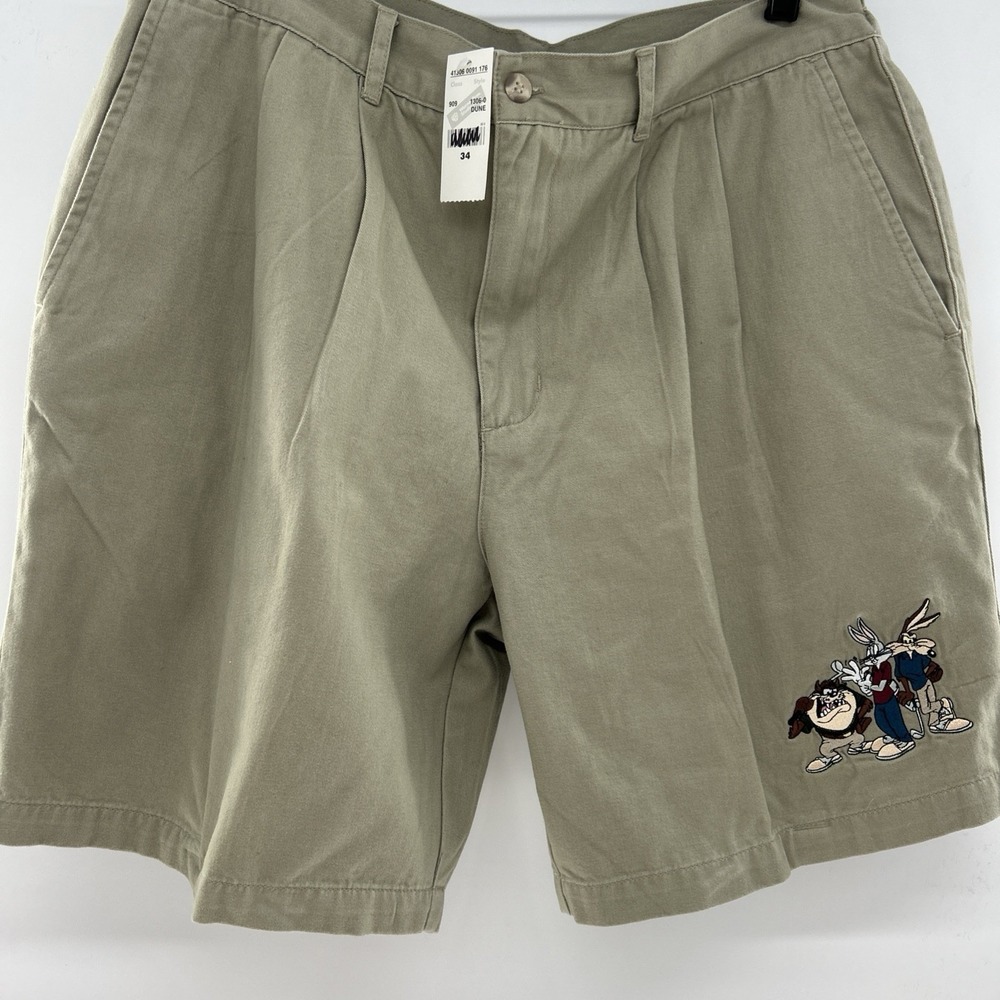 Warner‎ Bros Looney Tunes Y2K 1999 Tan Chino Golf Shorts Men's 34" X 8" Vintage